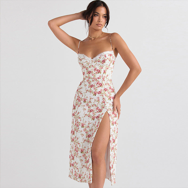 Flowers Print Spaghetti Straps Long Dress