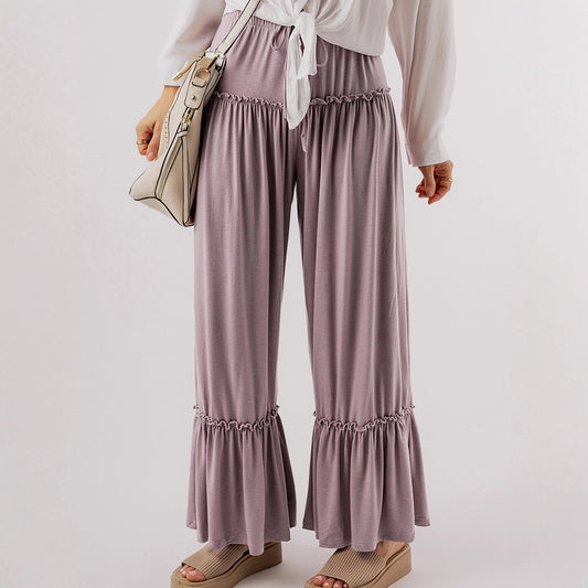 High-waisted Casual Drawstring Wide-leg Pants