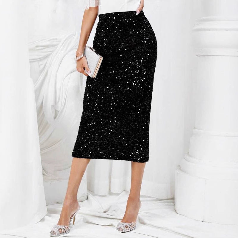 Sequin Waistband Elastic Skirt