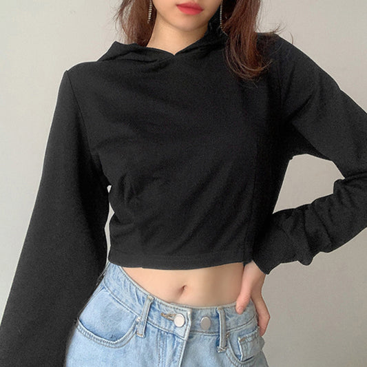 Back Hollow Lace-up Cropped Hoodie