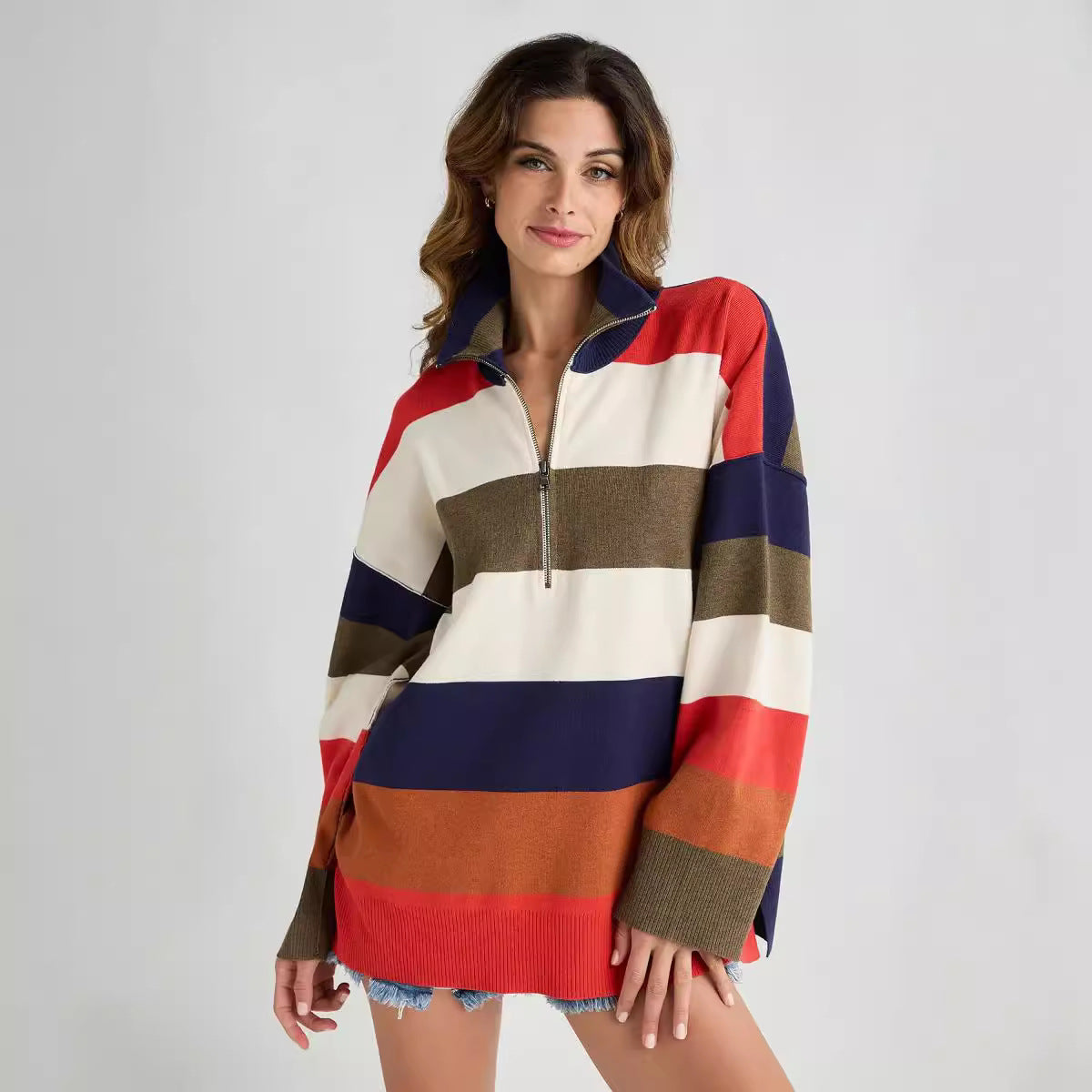 Half Zip Turtleneck Sweater Blouse