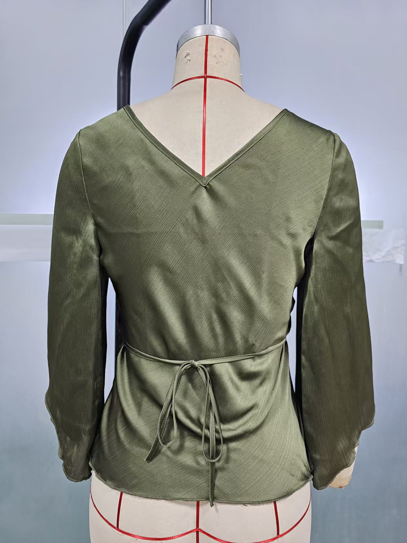 Flared Sleeve Army Green Blouse